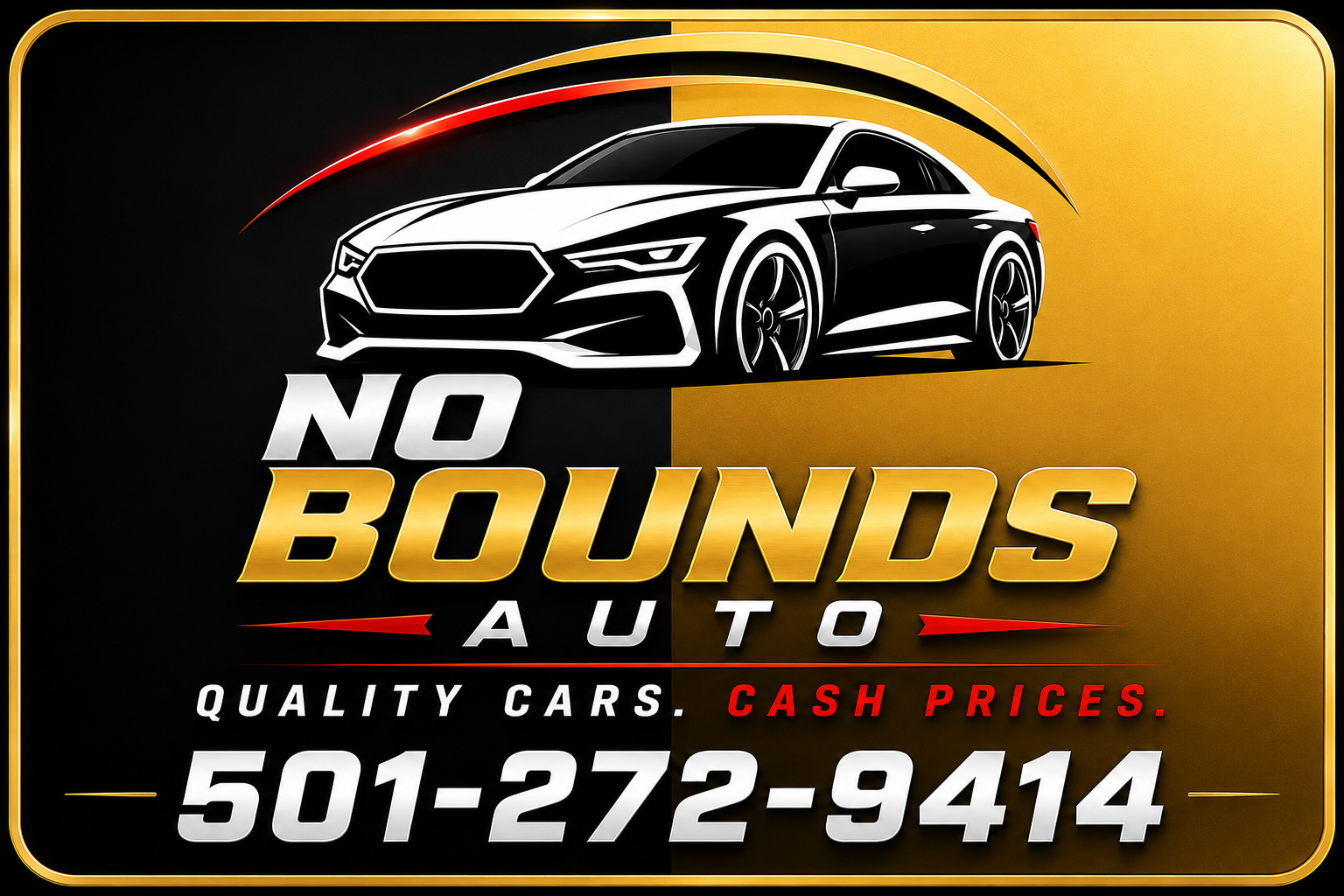 No Bounds Auto logo featuring a sports car and phone number